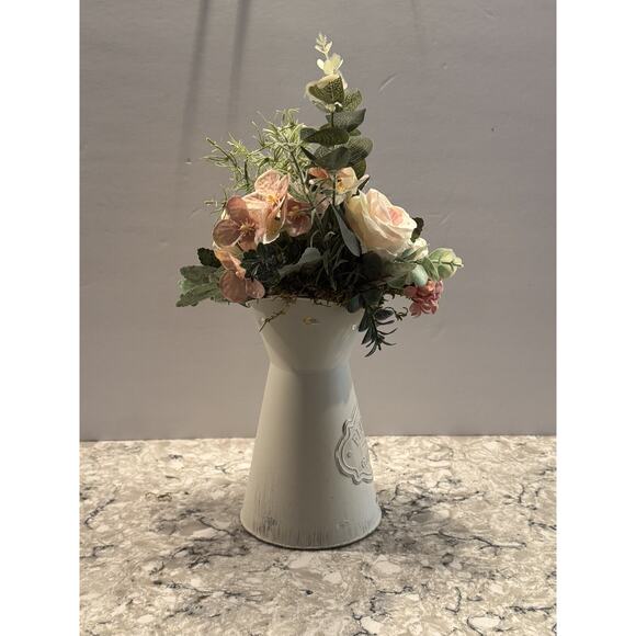 Floral Arrangement in Metal Pitcher - Farmhouse Rustic Home Decor - Picture 3 of 5